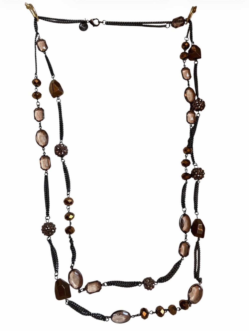 Layered Brown Bead and Chain Women's Necklace